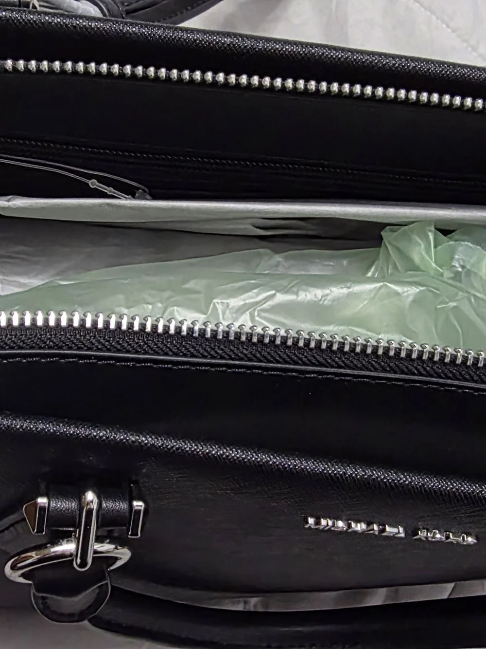 Michael Kors Black Leather Briefcase with Silver Hardware